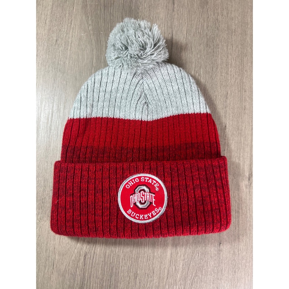 Fan Favorite Ohio State Buckeyes Beanie Hat Mens Red Grey Pom Cuffed Knit OSFA